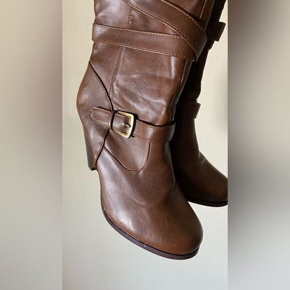 JustFab Eartha Corset Heeled Brown Boots Size 10 - Picture 7 of 11